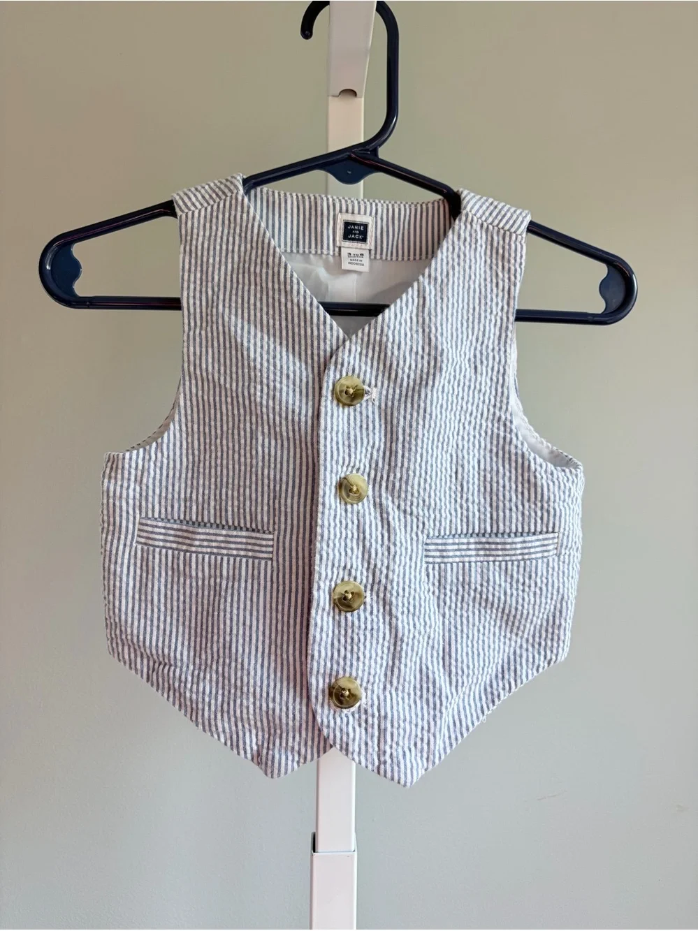 Janie and Jack Blue & White Striped Seersucker Vest 3-6M